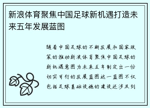 新浪体育聚焦中国足球新机遇打造未来五年发展蓝图